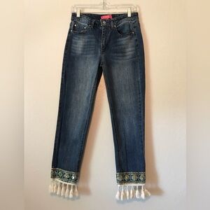 Catherine Malandrino Juniors / Womens Cropped Blue Jeans With Fringe Size 6